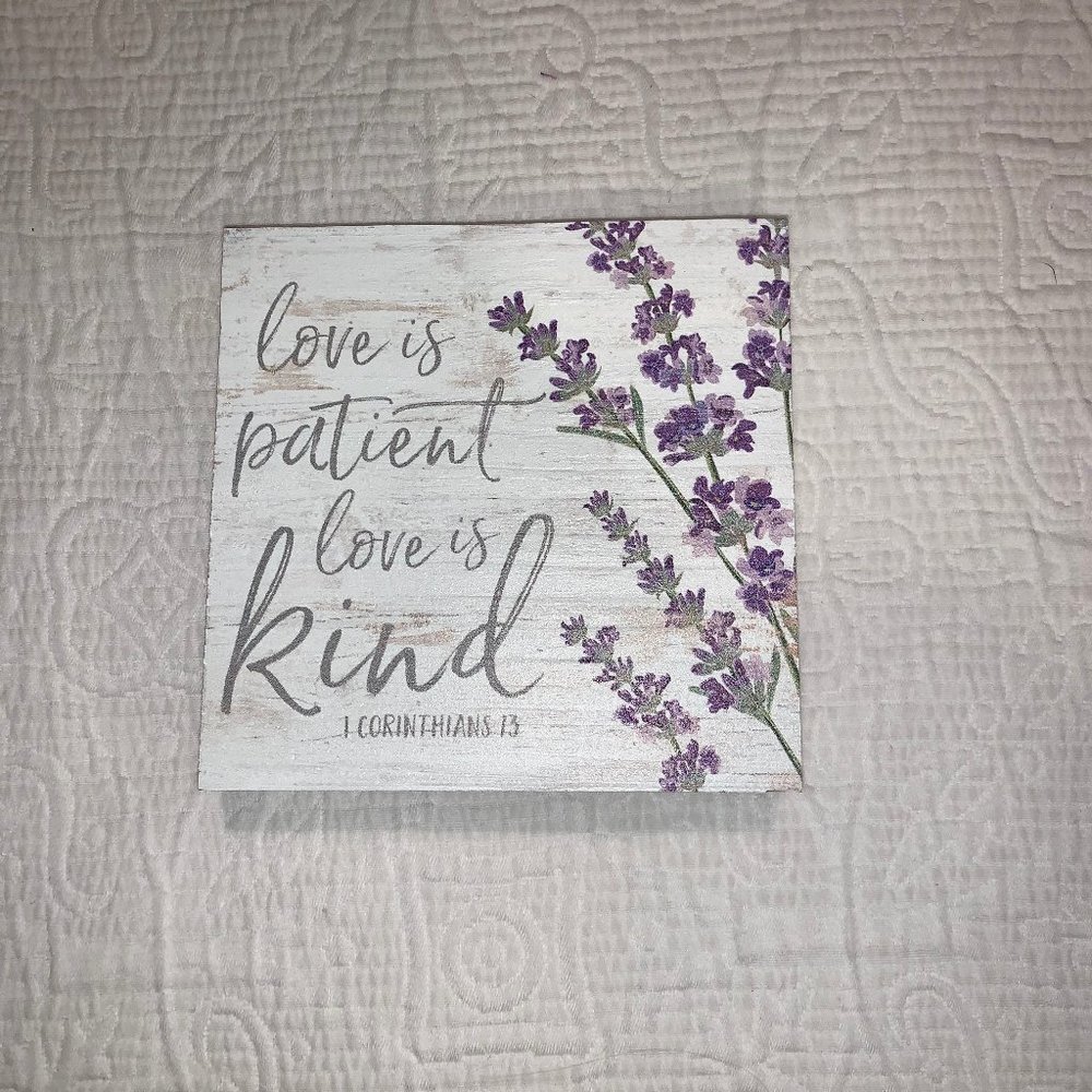 White wooden table accessory (Bible verse)
